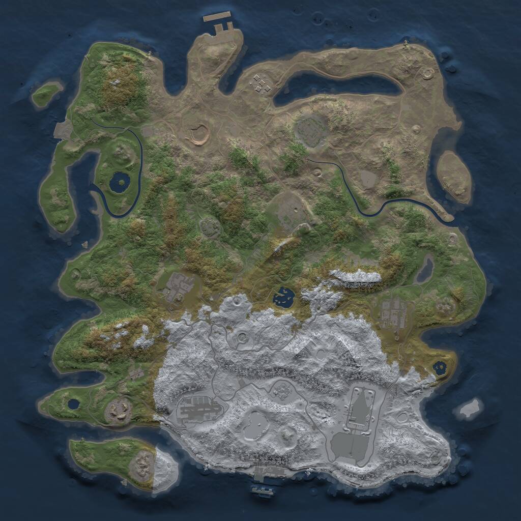 Rust Map: Procedural Map, Size: 3800, Seed: 68124, 16 Monuments