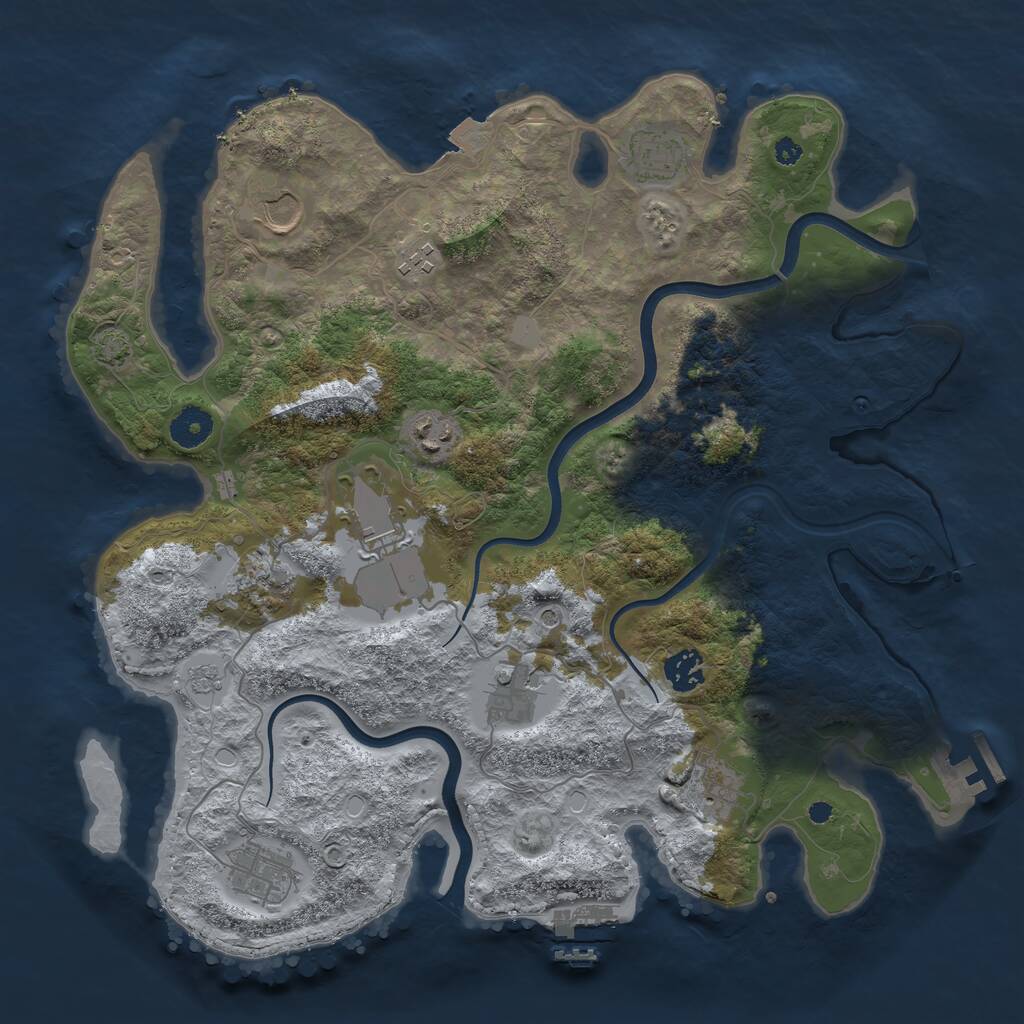 Rust Map: Procedural Map, Size: 3750, Seed: 824104409, 16 Monuments