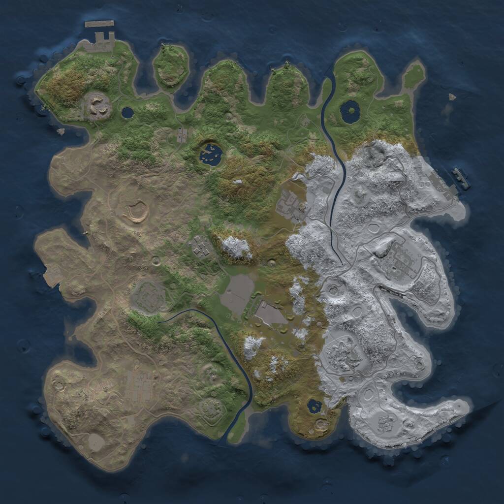 Rust Map: Procedural Map, Size: 3500, Seed: 51896777, 16 Monuments