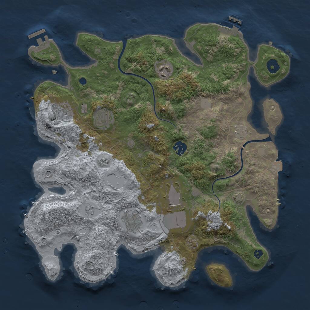 Rust Map: Procedural Map, Size: 3500, Seed: 1585595689, 13 Monuments