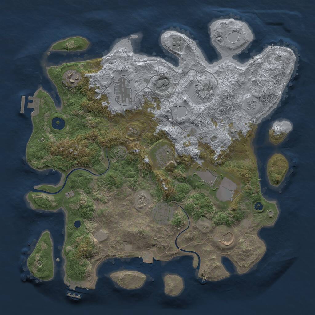Rust Map: Procedural Map, Size: 3650, Seed: 870359463, 14 Monuments