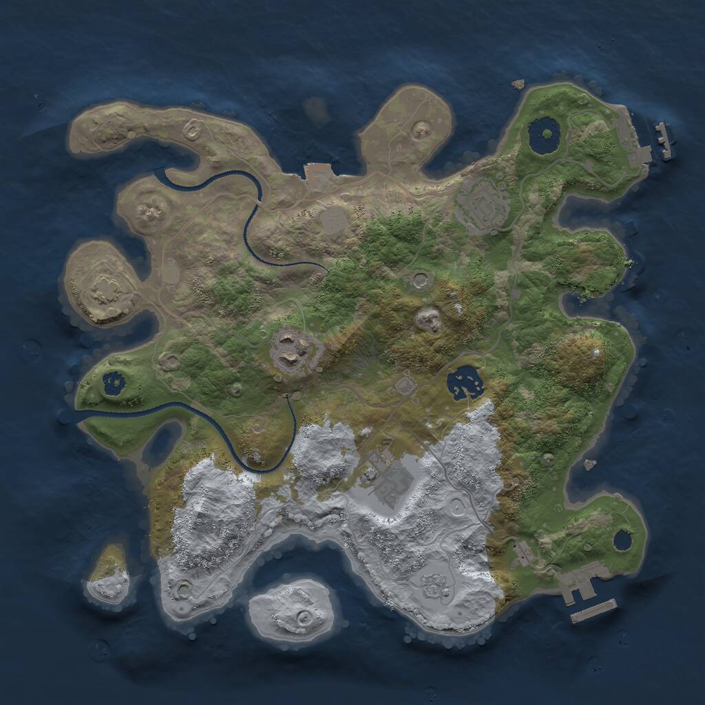 Rust Map: Procedural Map, Size: 3000, Seed: 32549, 10 Monuments