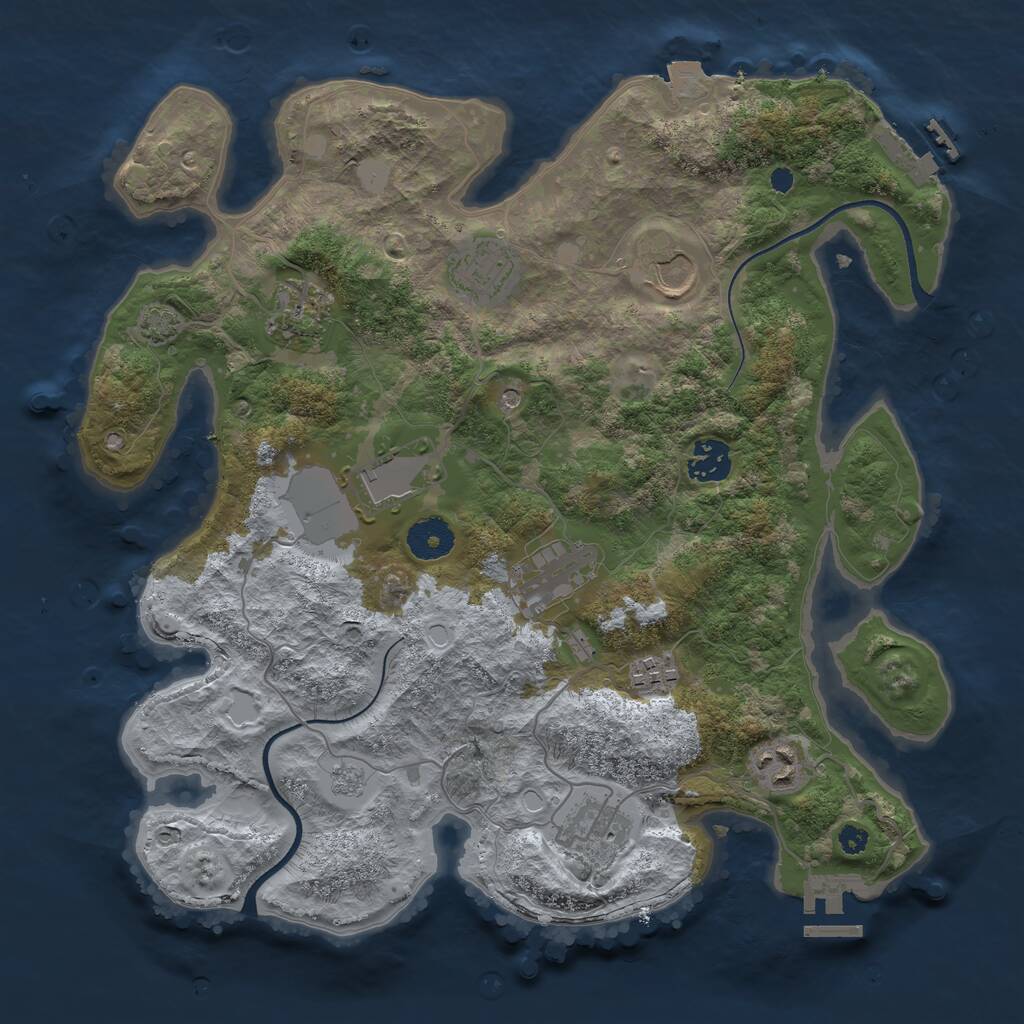 Rust Map: Procedural Map, Size: 3500, Seed: 2075452007, 15 Monuments