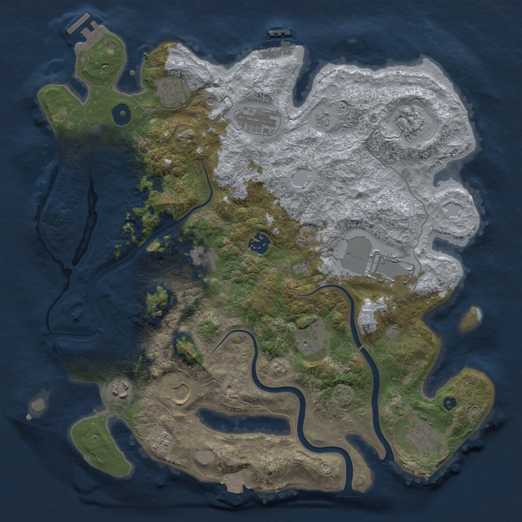 Rust Map: Procedural Map, Size: 3850, Seed: 35025499, 17 Monuments