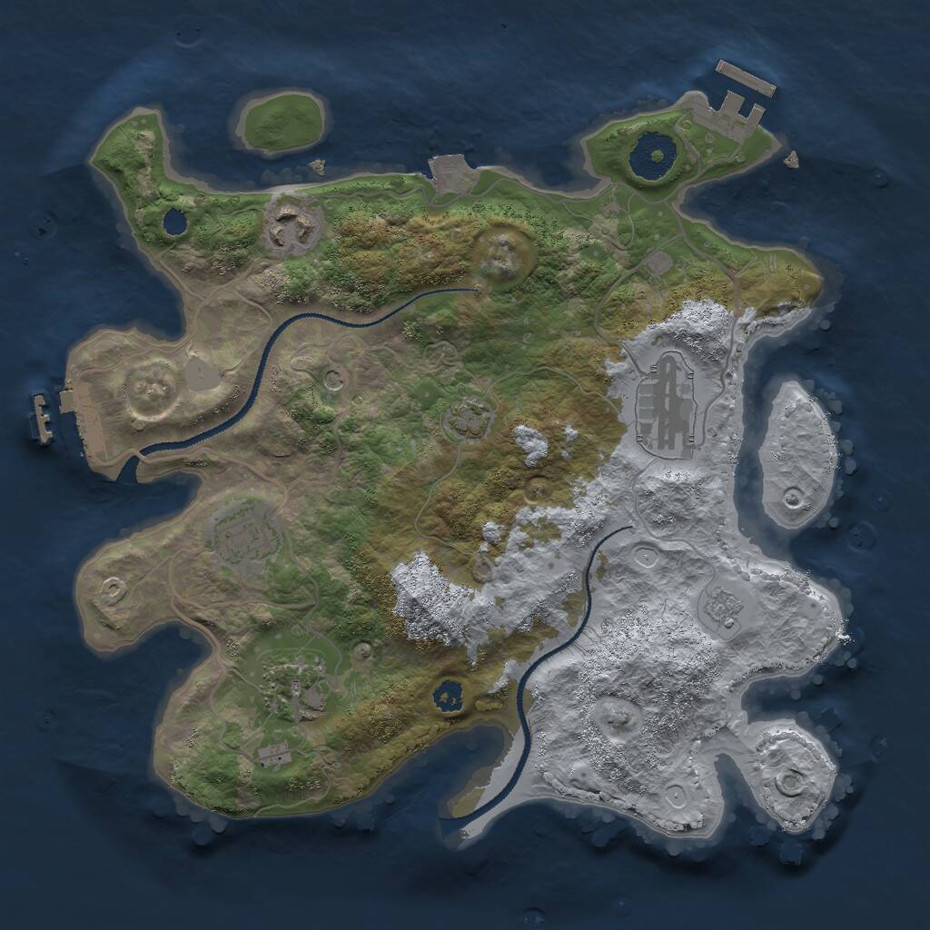 Rust Map: Procedural Map, Size: 3000, Seed: 1673385450, 10 Monuments