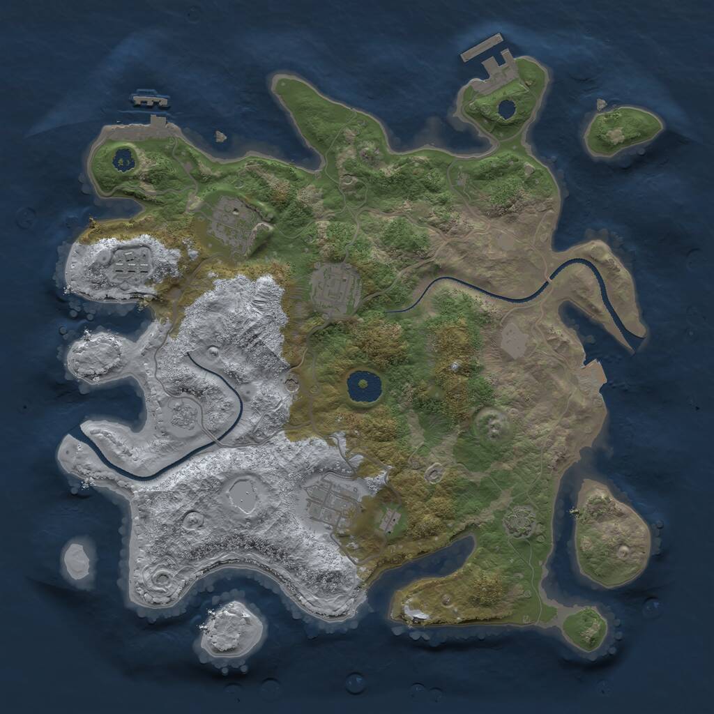 Rust Map: Procedural Map, Size: 3200, Seed: 2087676990, 10 Monuments