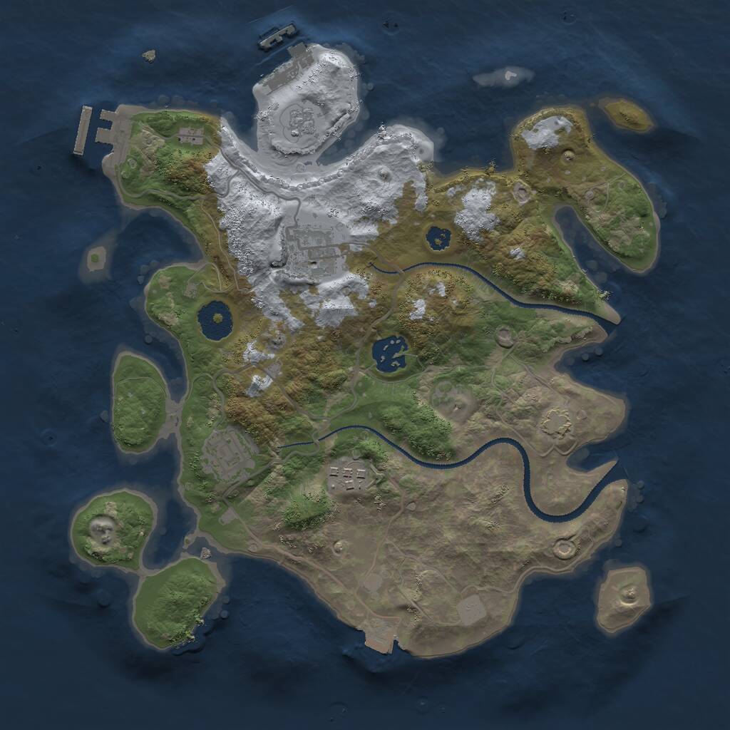 Rust Map: Procedural Map, Size: 3000, Seed: 34972, 9 Monuments