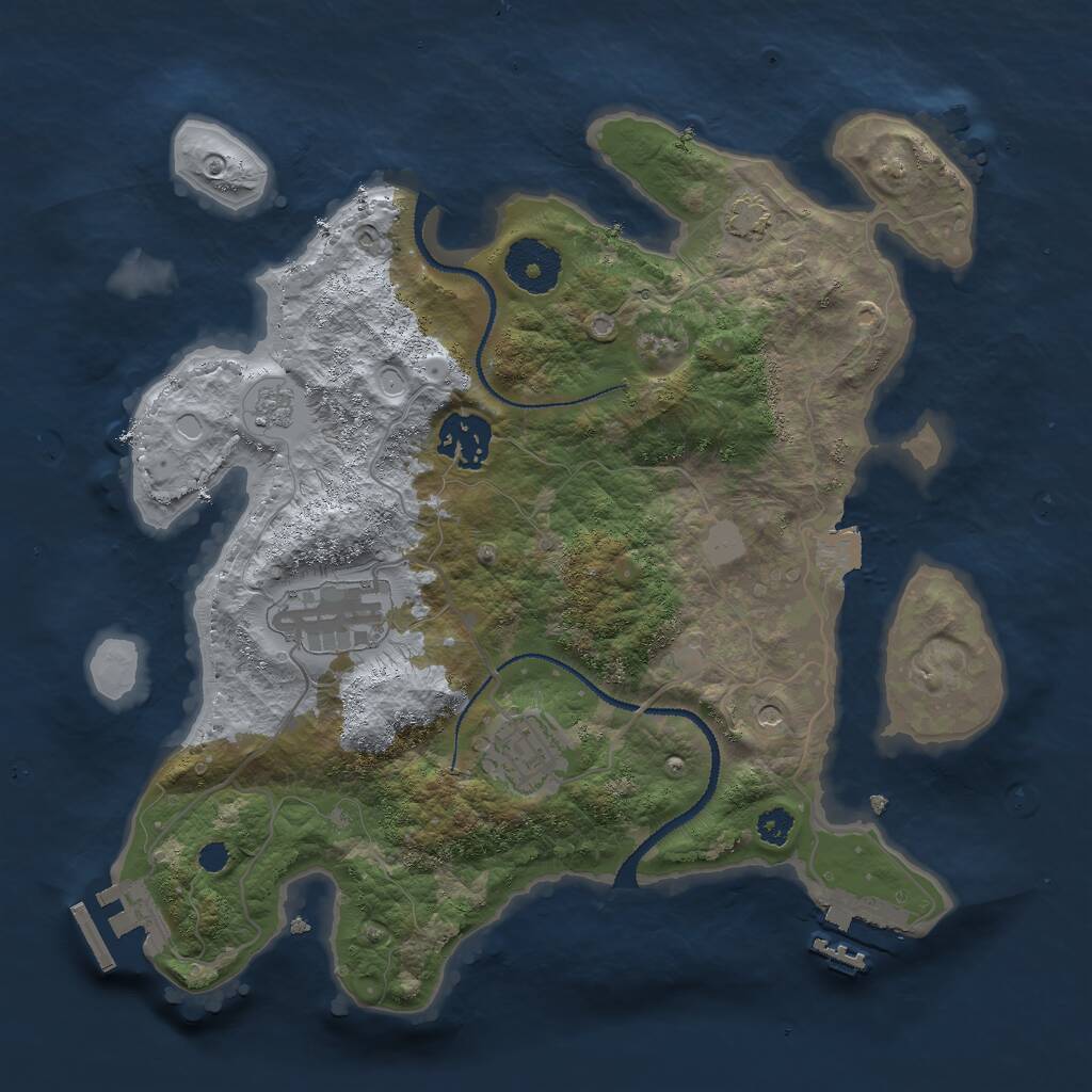 Rust Map: Procedural Map, Size: 3000, Seed: 725943566, 9 Monuments