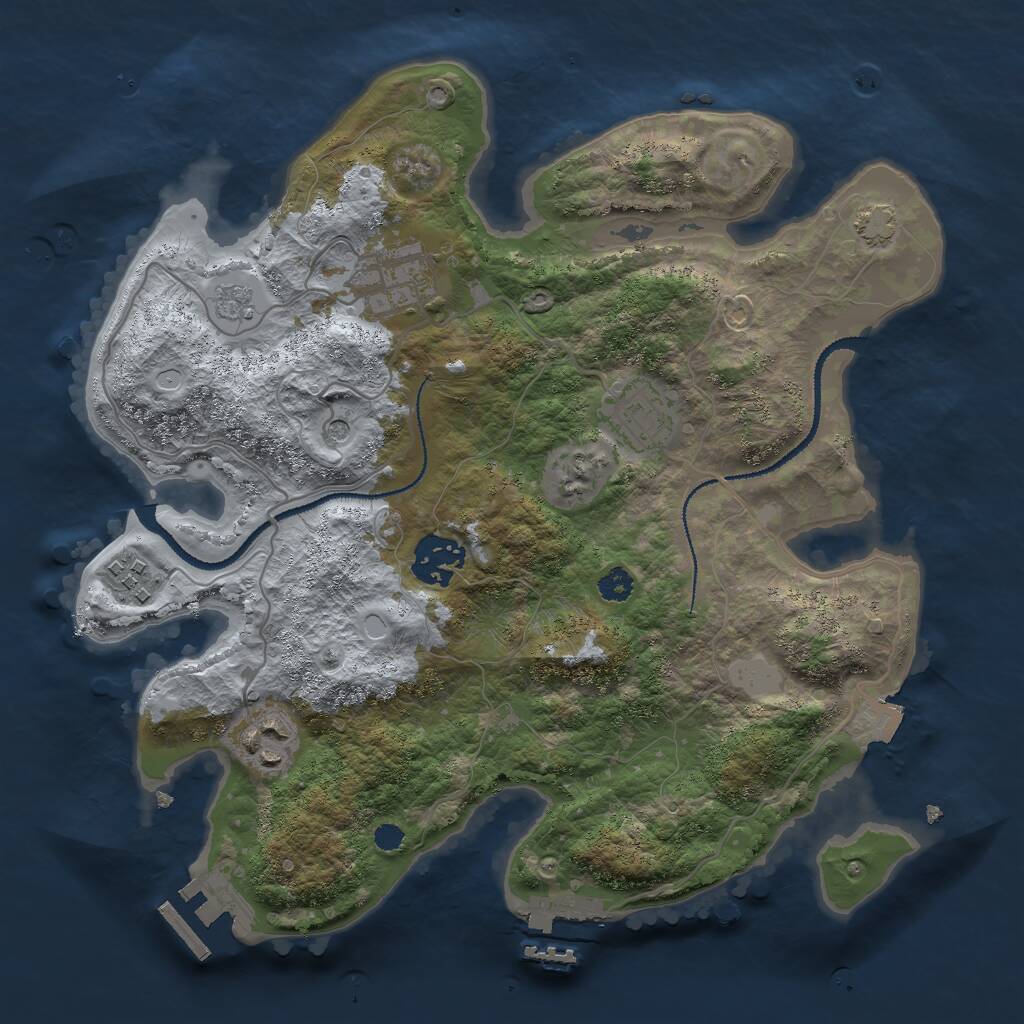 Rust Map: Procedural Map, Size: 3000, Seed: 2091928012, 11 Monuments