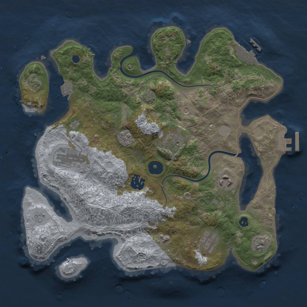 Rust Map: Procedural Map, Size: 3200, Seed: 2105954994, 12 Monuments