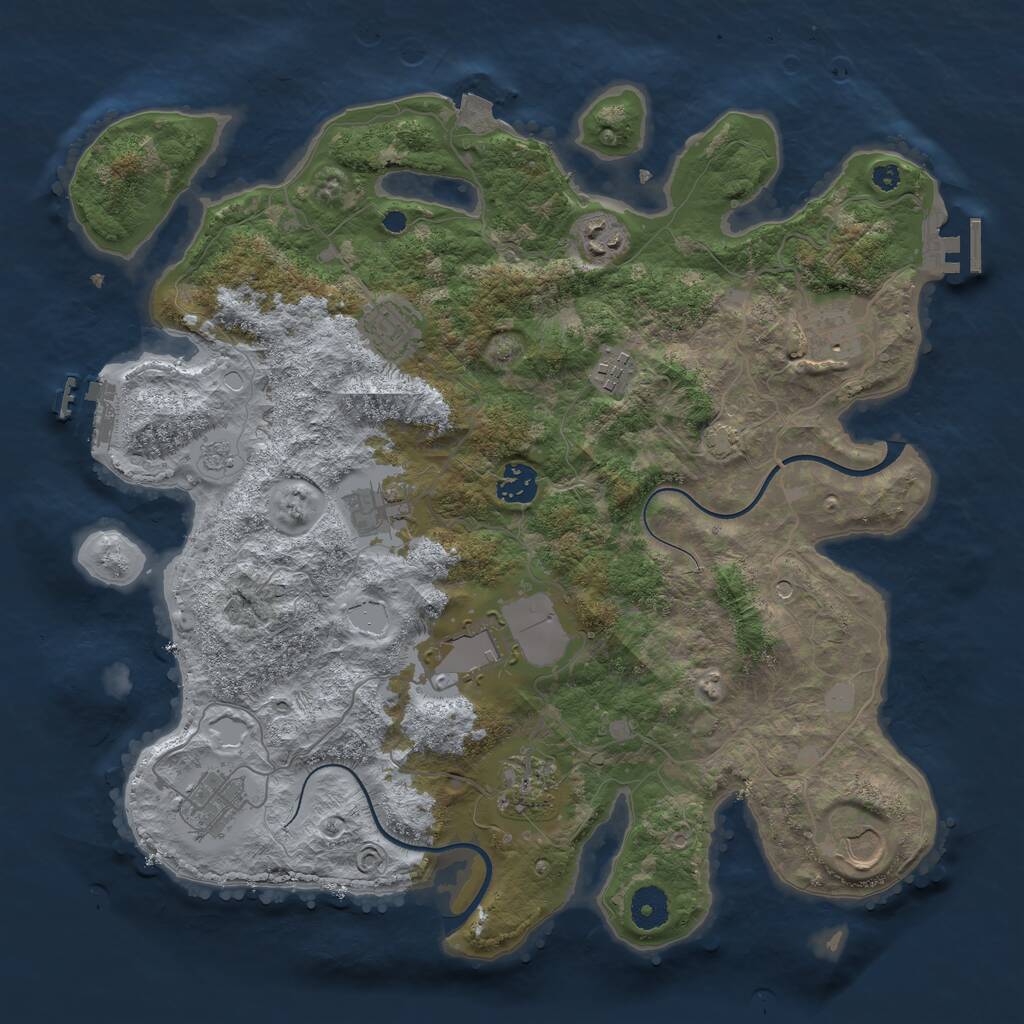 Rust Map: Procedural Map, Size: 3750, Seed: 327206453, 16 Monuments