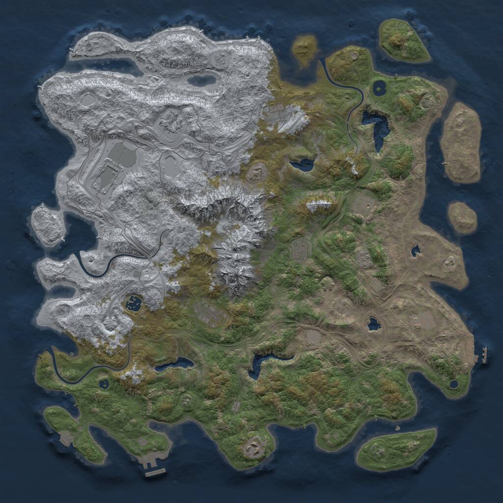Rust Map: Procedural Map, Size: 5000, Seed: 543210, 16 Monuments