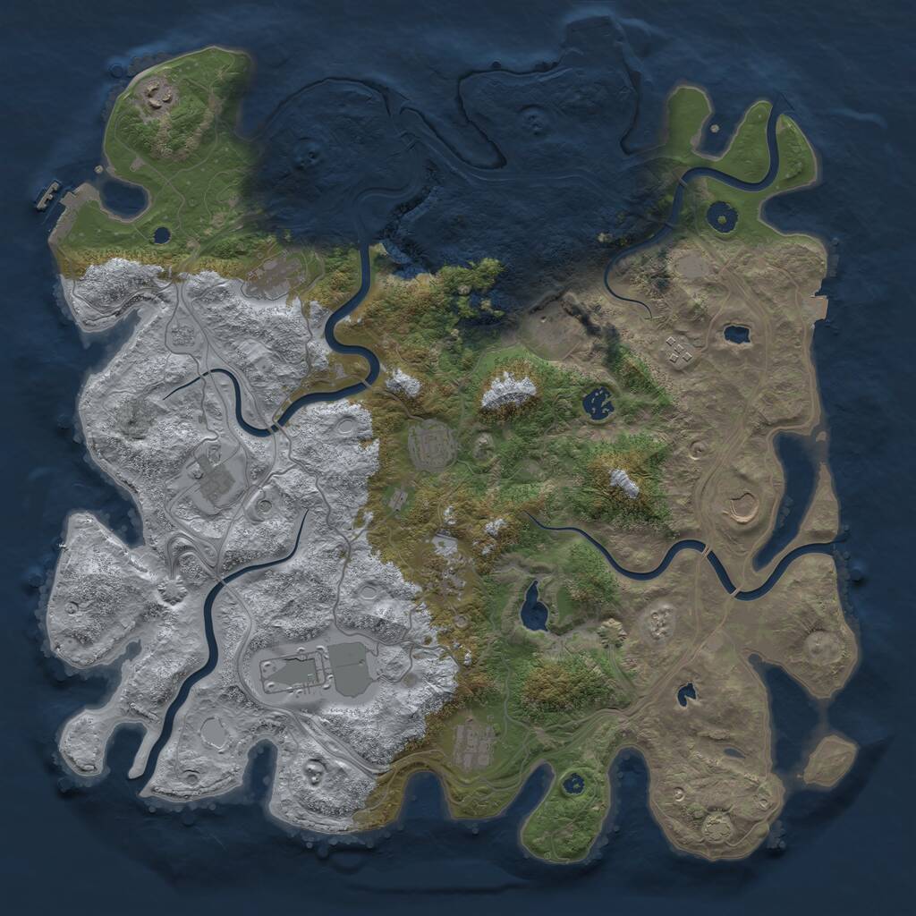 Rust Map: Procedural Map, Size: 4500, Seed: 1230828501, 17 Monuments