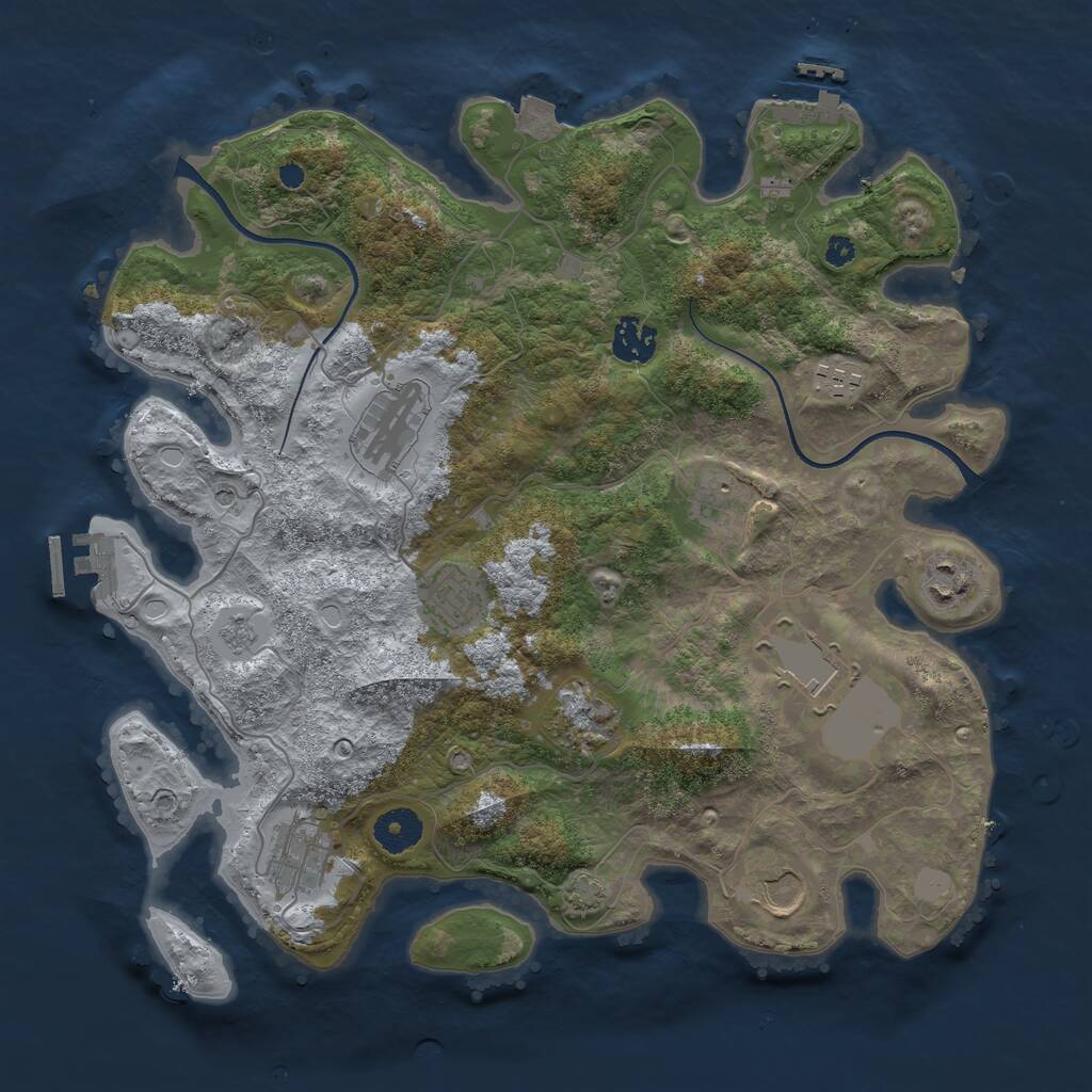 Rust Map: Procedural Map, Size: 3600, Seed: 185, 16 Monuments