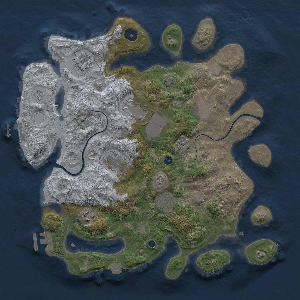 Rust Map: Procedural Map, Size: 3500, Seed: 2057750388, 13 Monuments