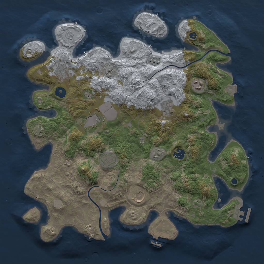 Rust Map: Procedural Map, Size: 3650, Seed: 1036999620, 14 Monuments