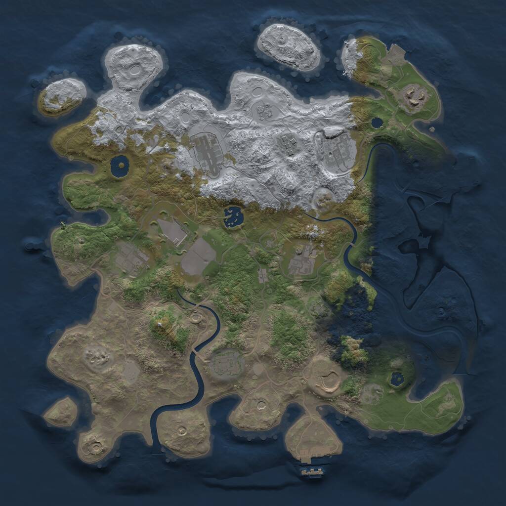 Rust Map: Procedural Map, Size: 3650, Seed: 1036999620, 16 Monuments