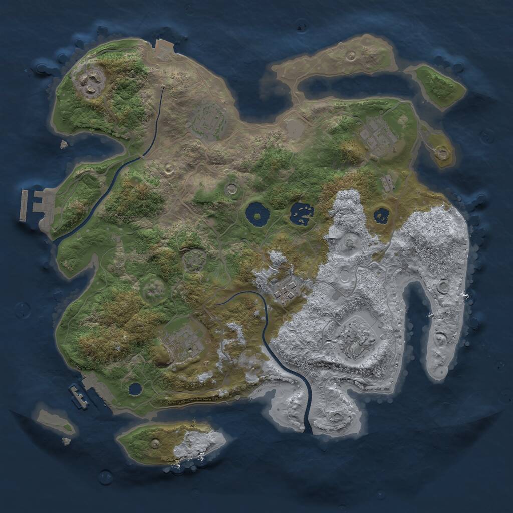 Rust Map: Procedural Map, Size: 3250, Seed: 1121098726, 12 Monuments