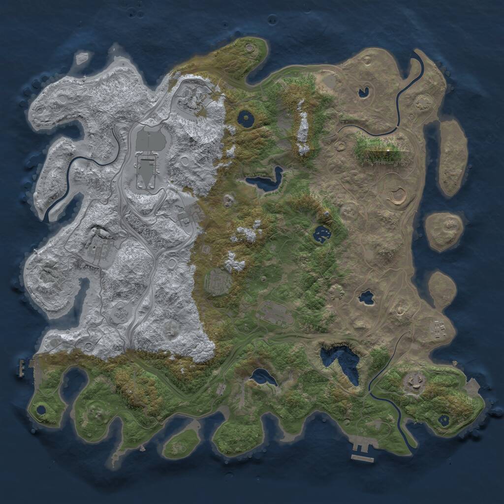 Rust Map: Procedural Map, Size: 4500, Seed: 865436243, 16 Monuments