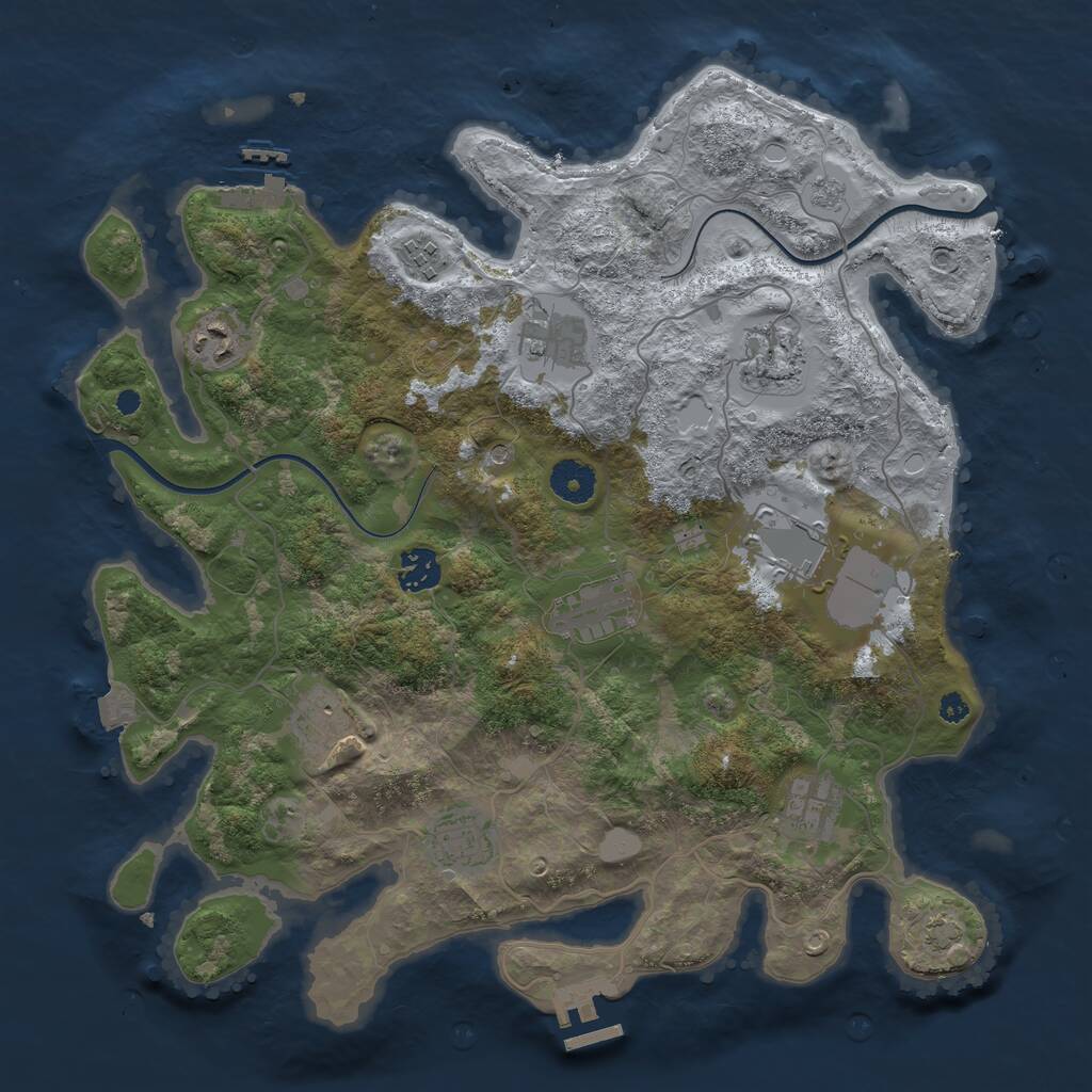 Rust Map: Procedural Map, Size: 3700, Seed: 2108503156, 16 Monuments