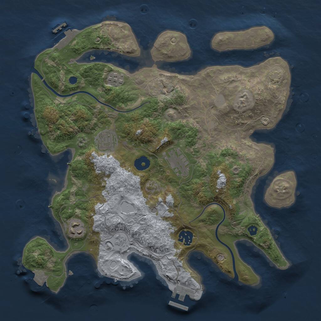 Rust Map: Procedural Map, Size: 3250, Seed: 2080090888, 11 Monuments