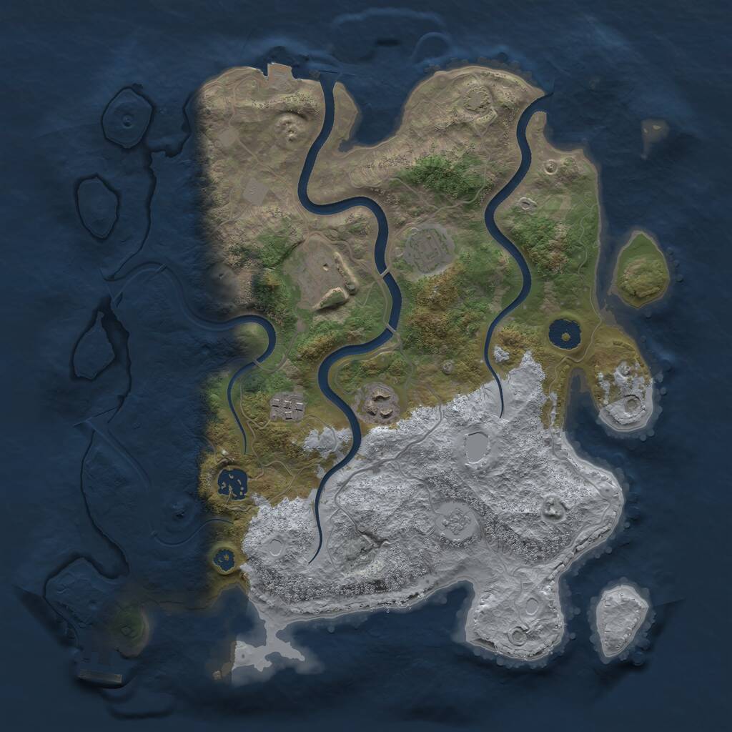 Rust Map: Procedural Map, Size: 3500, Seed: 1870777575, 9 Monuments