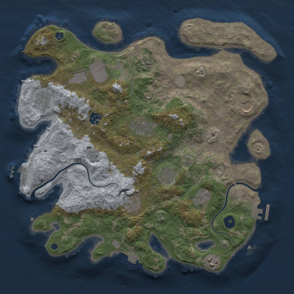 Rust Map: Procedural Map, Size: 3700, Seed: 205216299, 17 Monuments