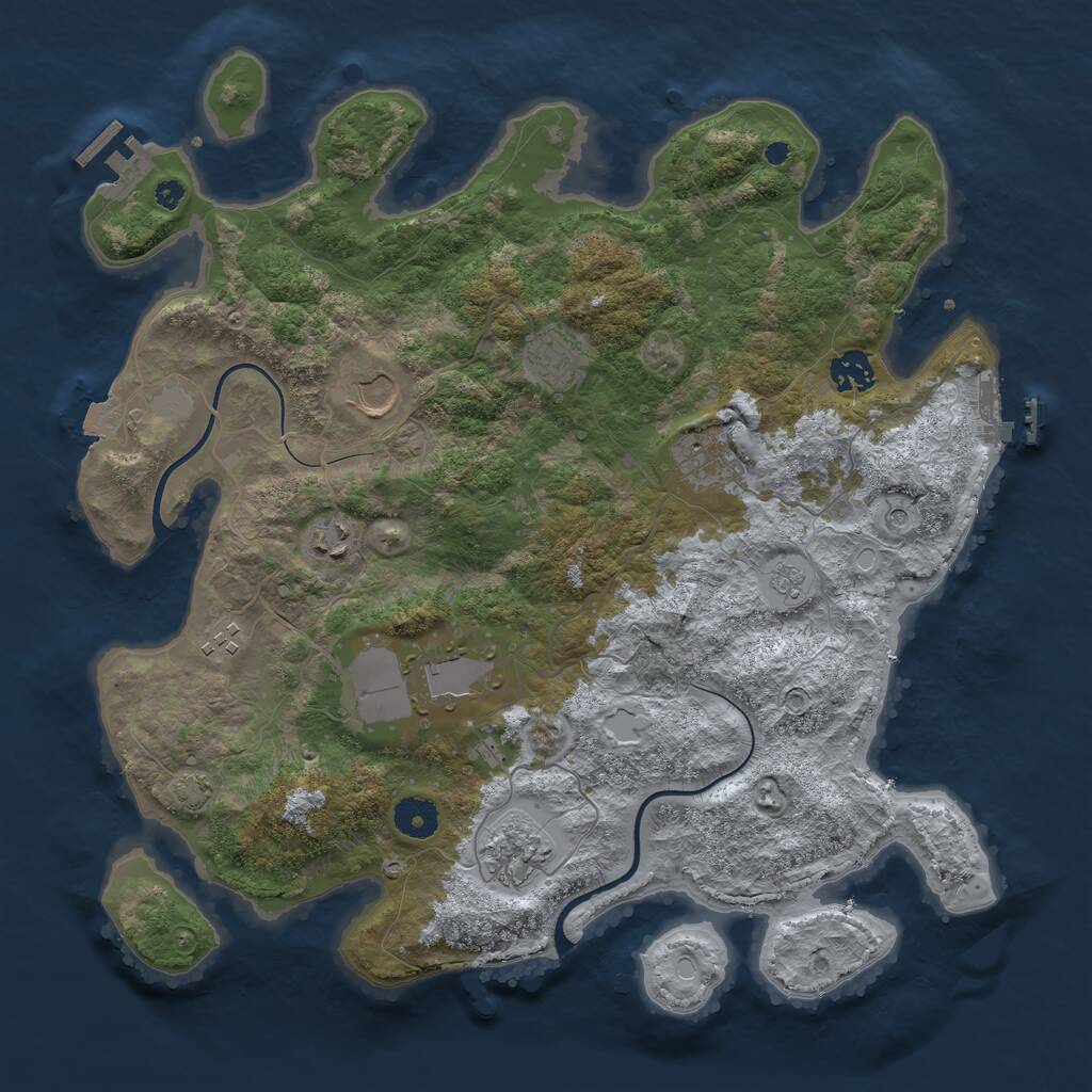 Rust Map: Procedural Map, Size: 3800, Seed: 1833030030, 14 Monuments