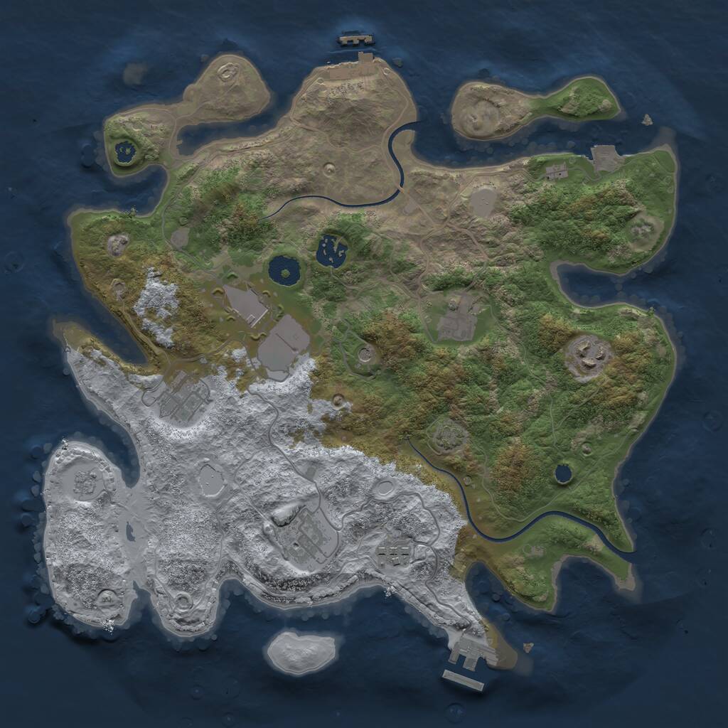 Rust Map: Procedural Map, Size: 3500, Seed: 1187226963, 13 Monuments