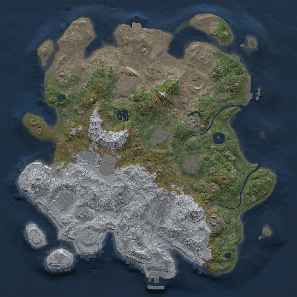 Rust Map: Procedural Map, Size: 3750, Seed: 608284107, 17 Monuments