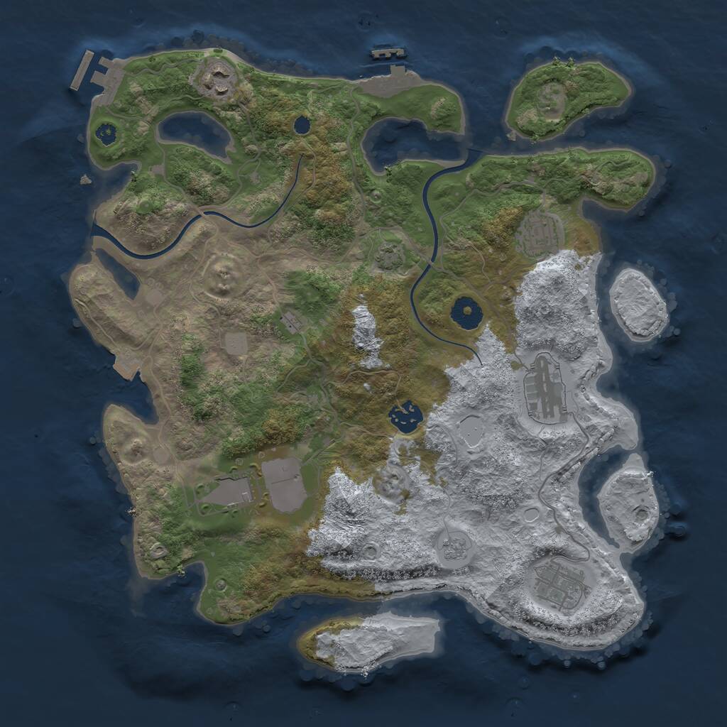 Rust Map: Procedural Map, Size: 3500, Seed: 1429119632, 11 Monuments