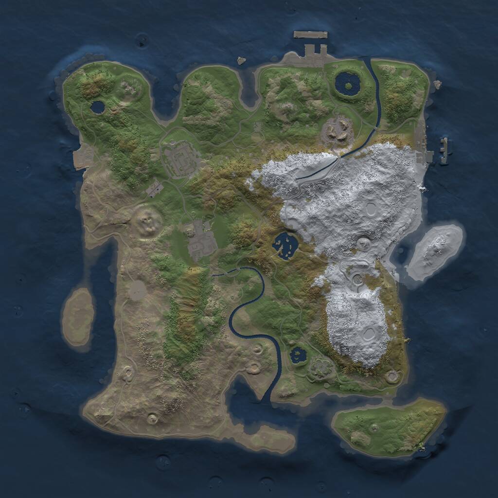 Rust Map: Procedural Map, Size: 3000, Seed: 1343571703, 9 Monuments