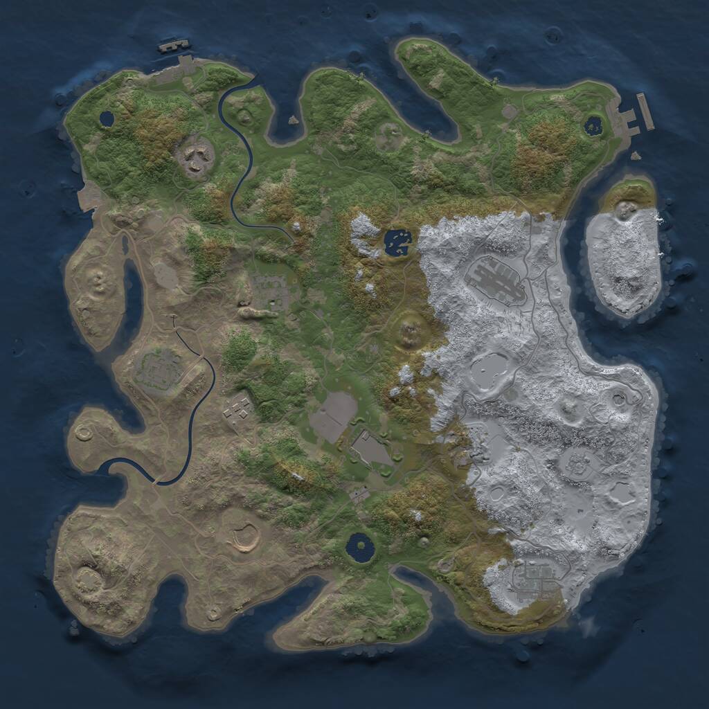 Rust Map: Procedural Map, Size: 3750, Seed: 2107552239, 16 Monuments