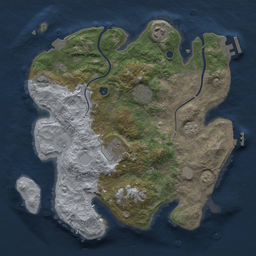 Rust Map: Procedural Map, Size: 3000, Seed: 1087466080, 9 Monuments