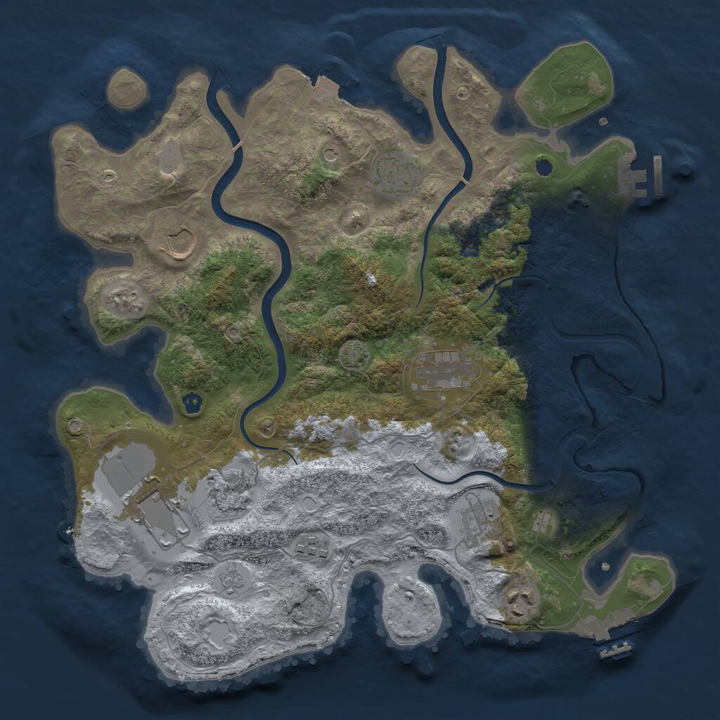 Rust Map: Procedural Map, Size: 3500, Seed: 1073161228, 14 Monuments