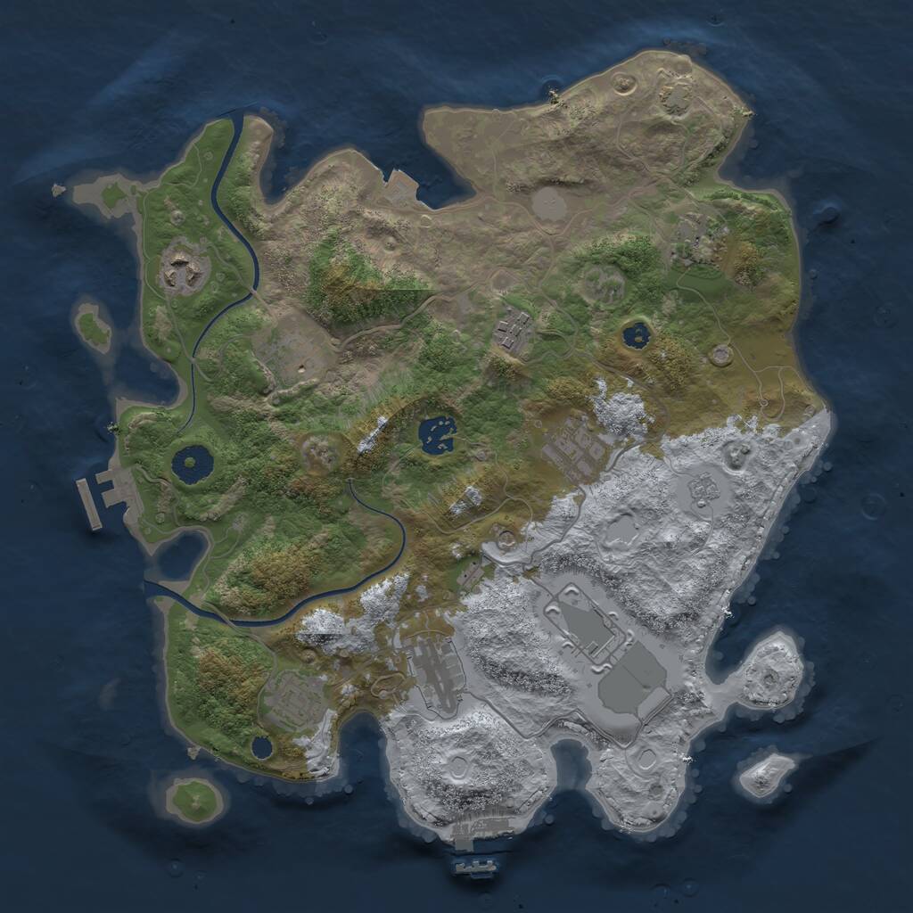 Rust Map: Procedural Map, Size: 3500, Seed: 1709831685, 15 Monuments