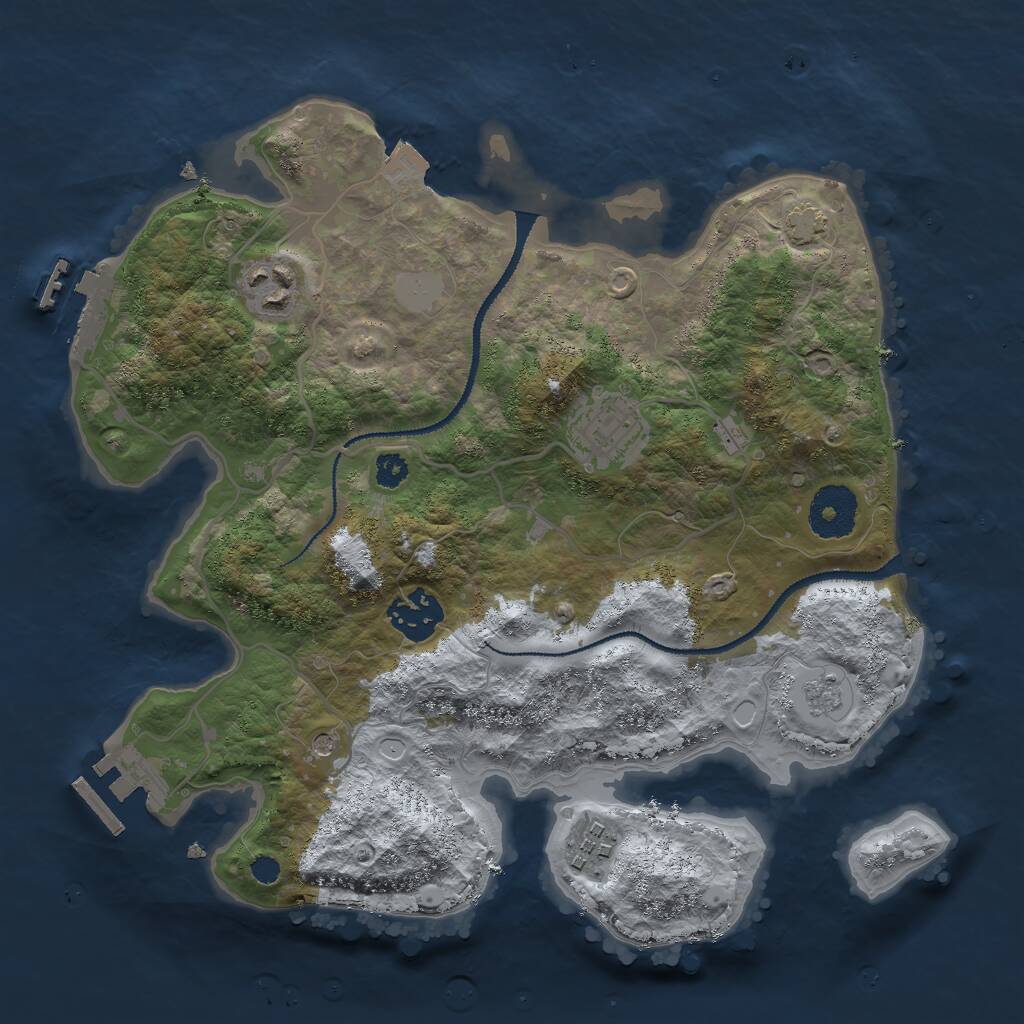 Rust Map: Procedural Map, Size: 3000, Seed: 20685, 10 Monuments