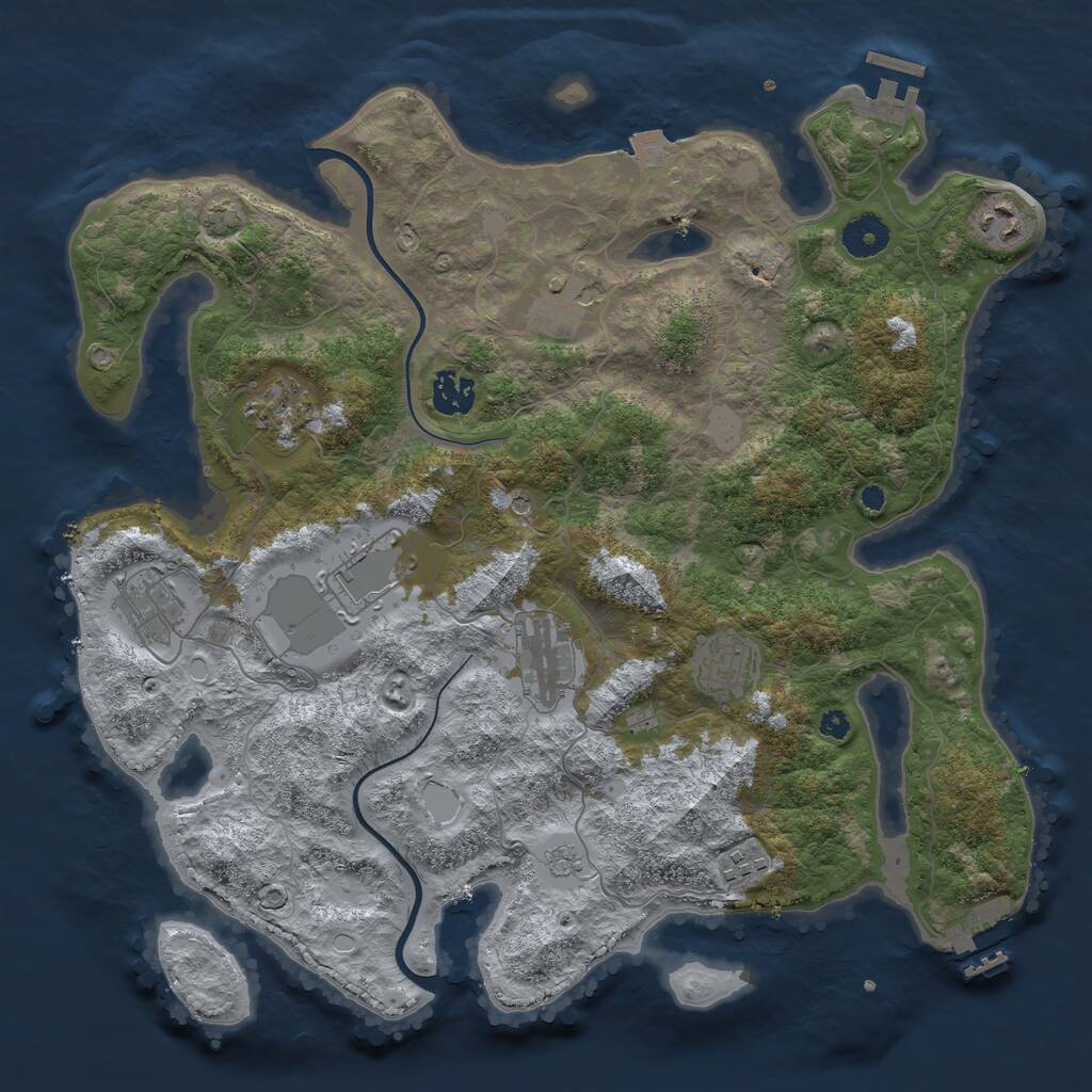 Rust Map: Procedural Map, Size: 3700, Seed: 1943527487, 15 Monuments