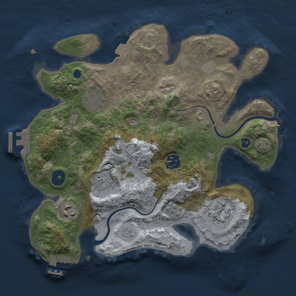 Rust Map: Procedural Map, Size: 3000, Seed: 1993393473, 12 Monuments