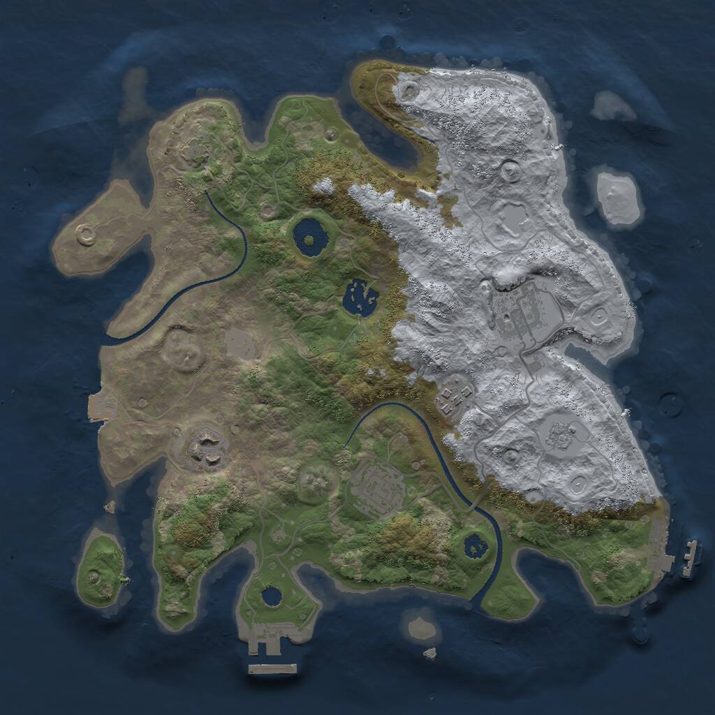 Rust Map: Procedural Map, Size: 3000, Seed: 22766, 10 Monuments