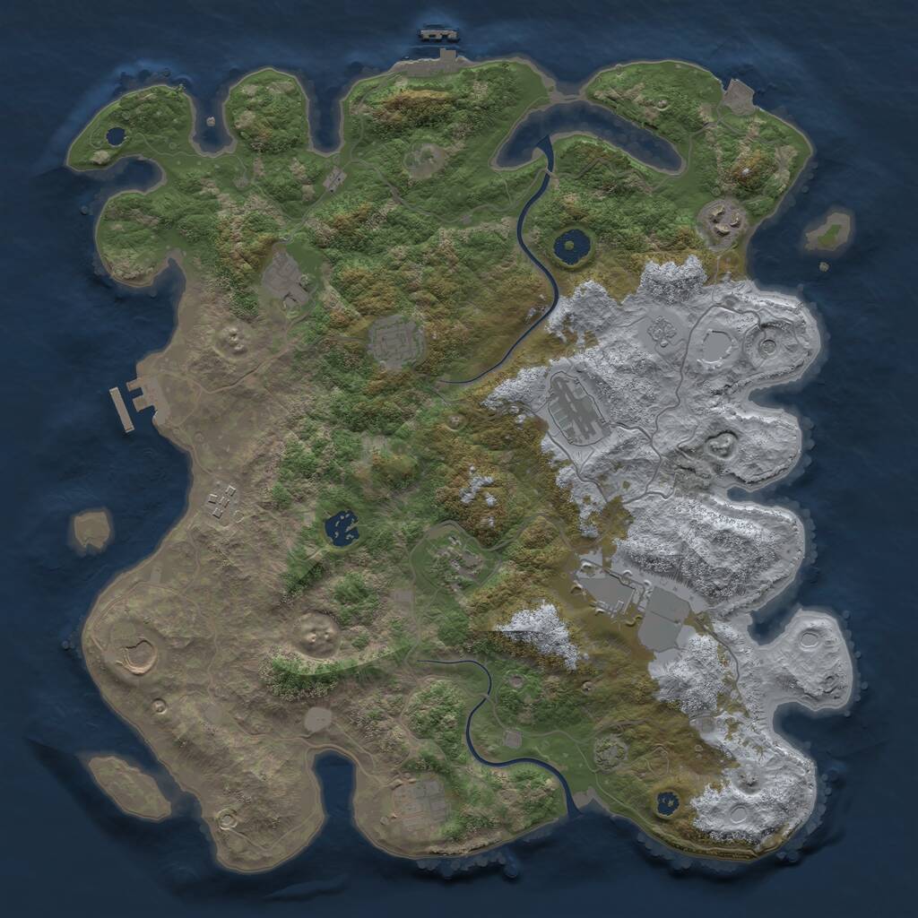 Rust Map: Procedural Map, Size: 3999, Seed: 355054077, 16 Monuments