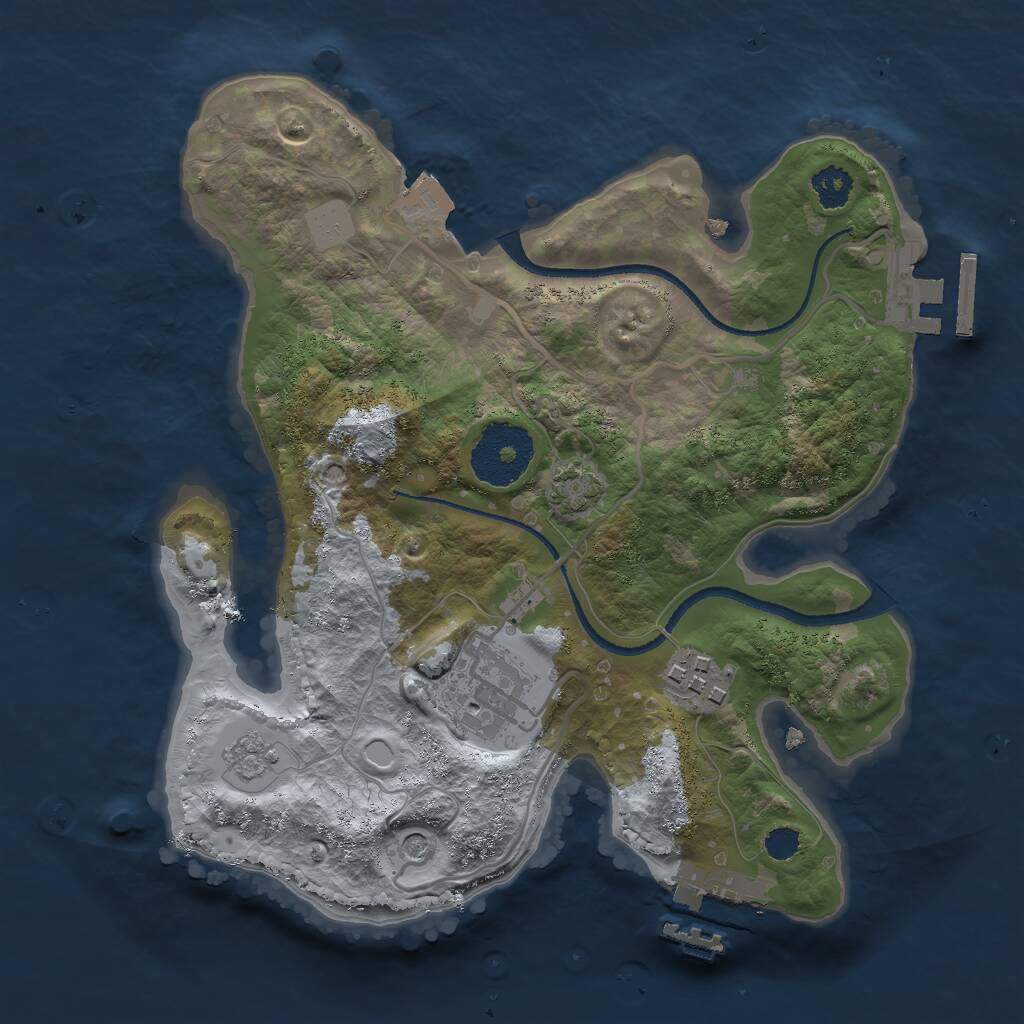 Rust Map: Procedural Map, Size: 2500, Seed: 2136098946, 8 Monuments