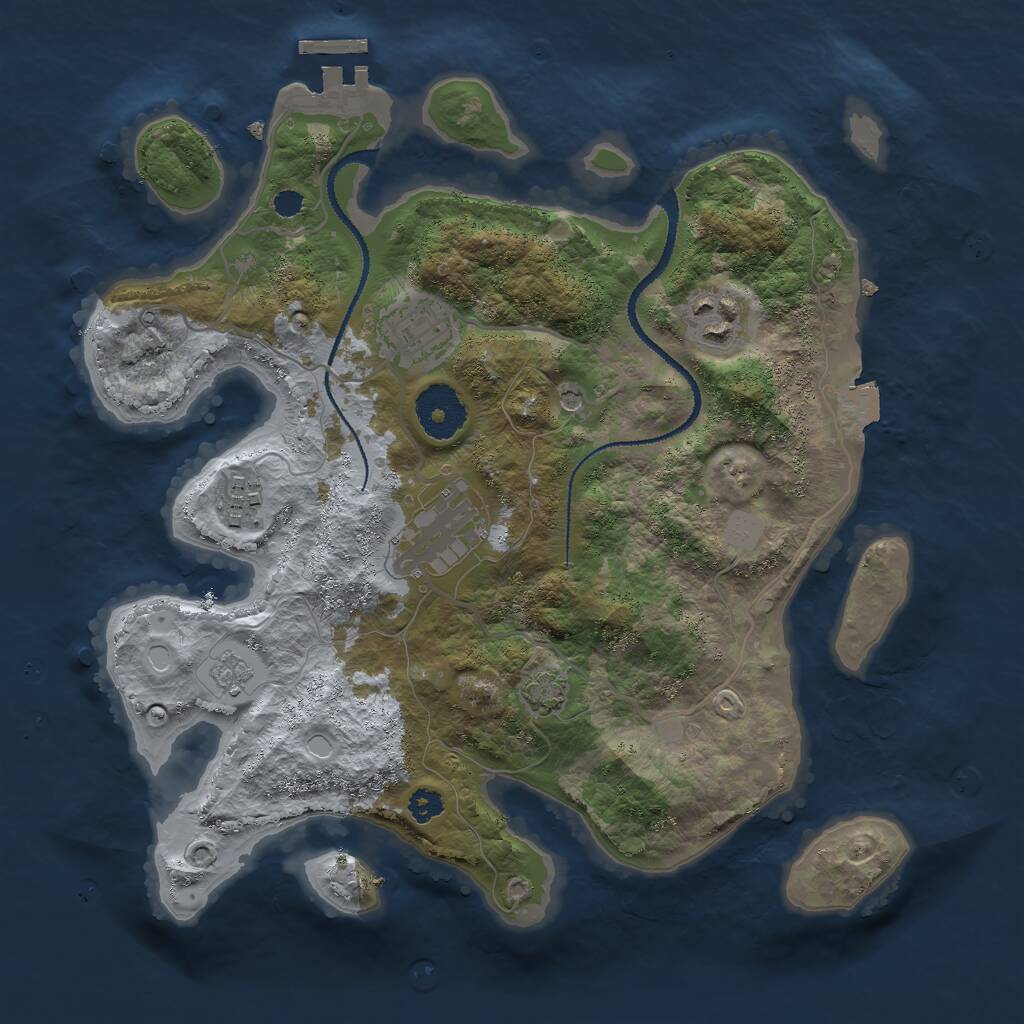 Rust Map: Procedural Map, Size: 3000, Seed: 34378, 9 Monuments