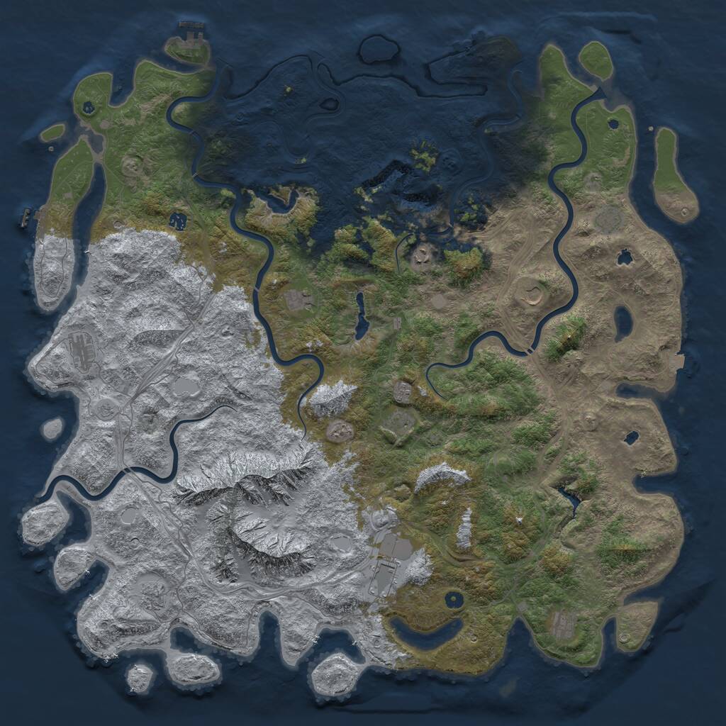 Rust Map: Procedural Map, Size: 6000, Seed: 104966764, 17 Monuments
