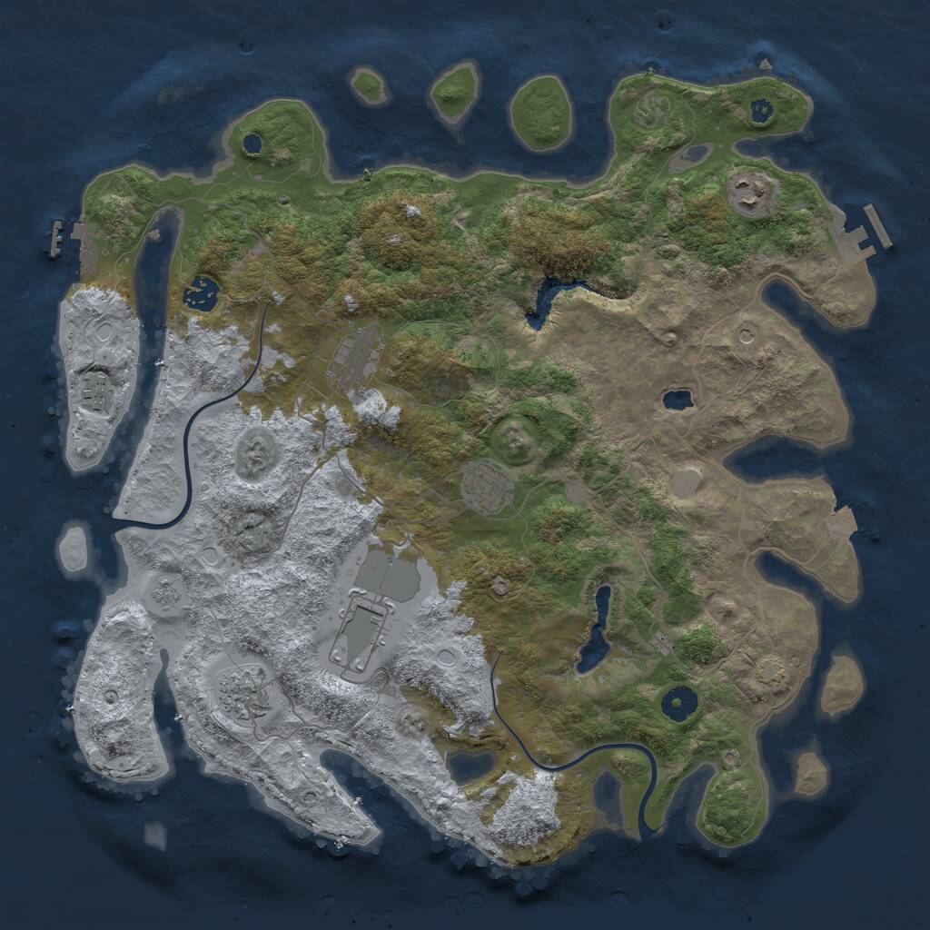 Rust Map: Procedural Map, Size: 4000, Seed: 493257, 13 Monuments