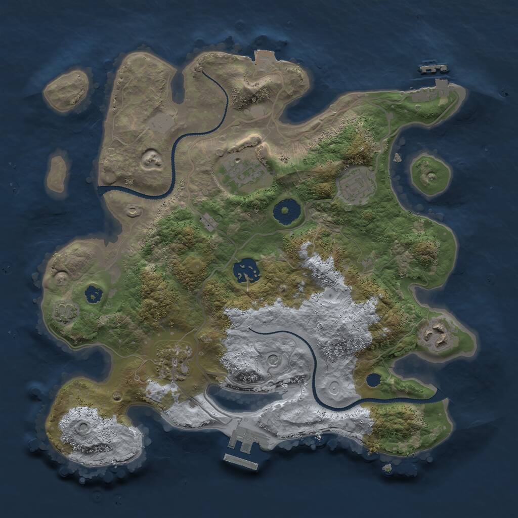 Rust Map: Procedural Map, Size: 3000, Seed: 25287, 10 Monuments