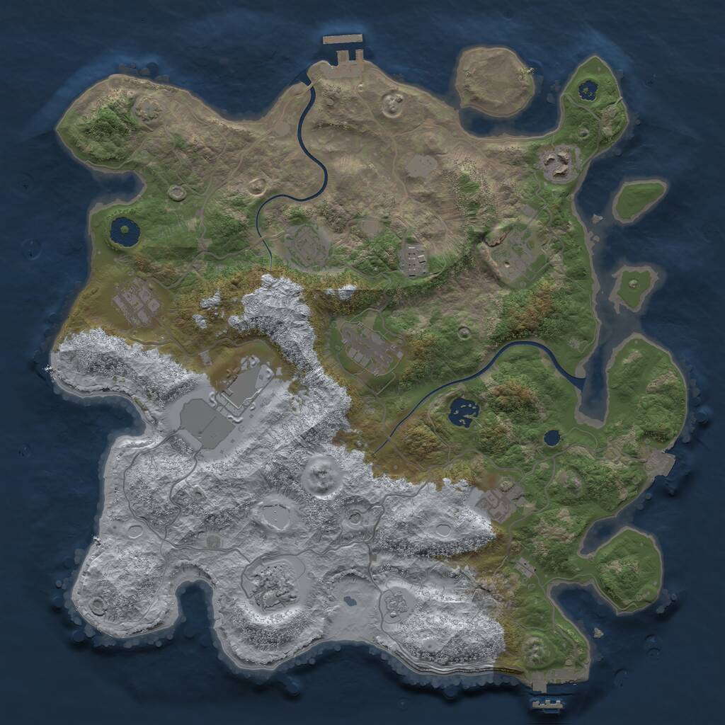 Rust Map: Procedural Map, Size: 3700, Seed: 833955495, 16 Monuments