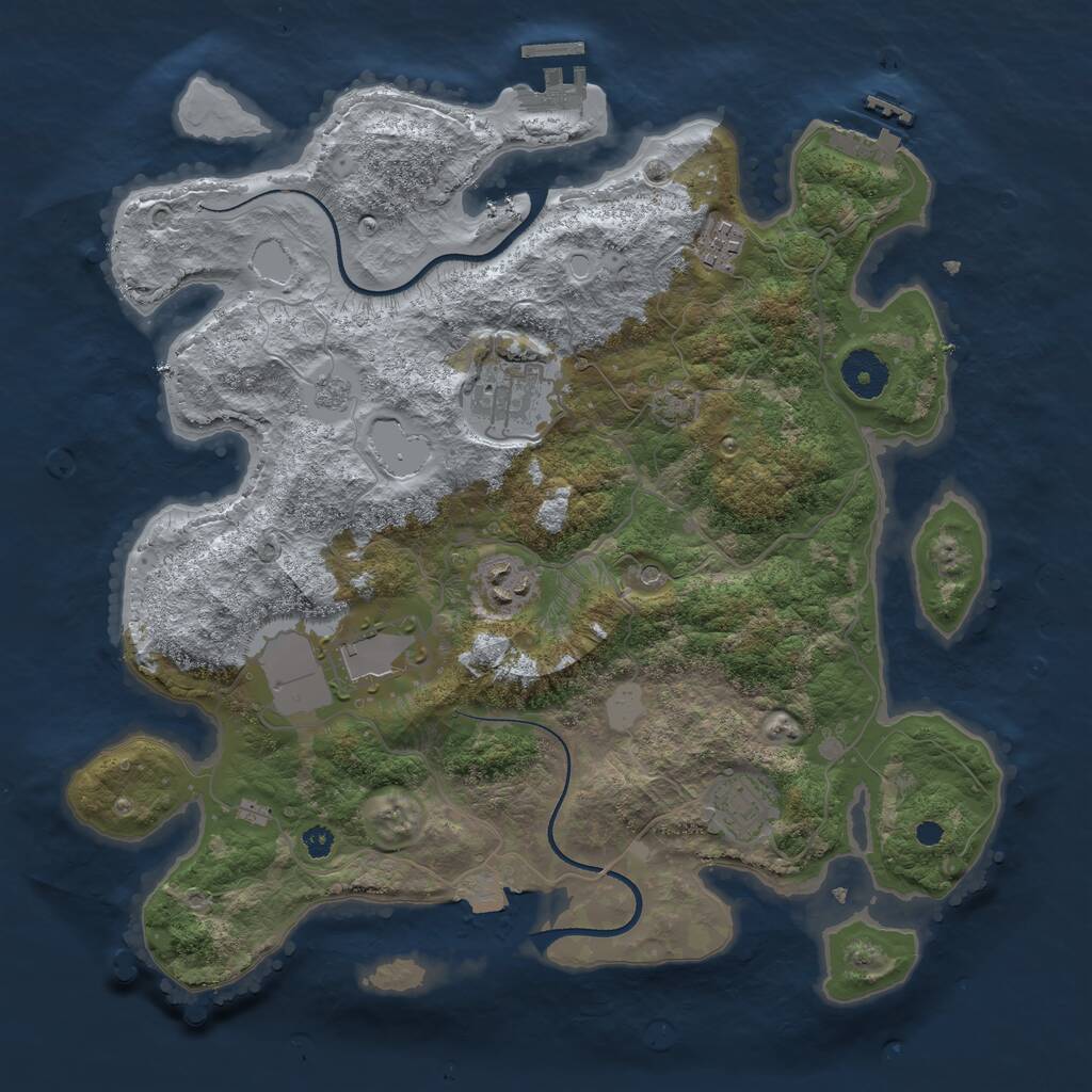 Rust Map: Procedural Map, Size: 3500, Seed: 1946366897, 11 Monuments