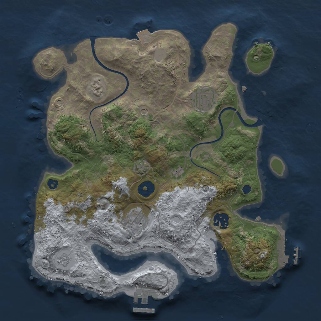 Rust Map: Procedural Map, Size: 3000, Seed: 746597217, 9 Monuments