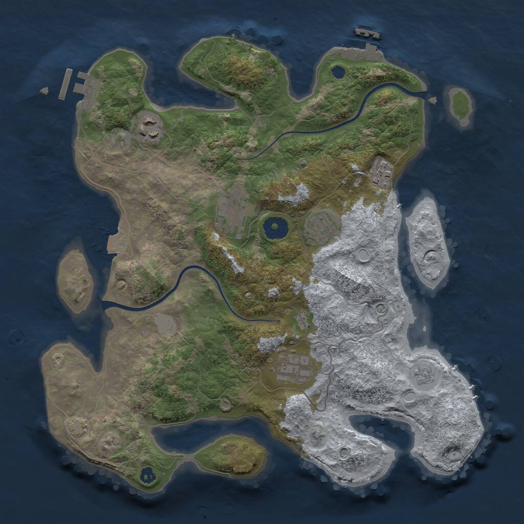 Rust Map: Procedural Map, Size: 3300, Seed: 1063749889, 11 Monuments